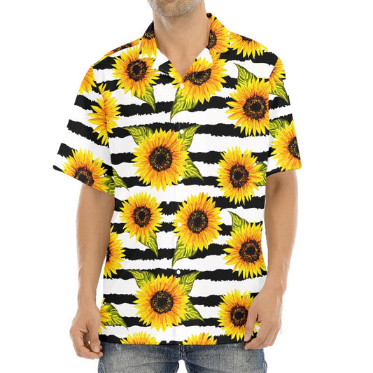 Sunflower Striped Pattern Print Aloha Shirt