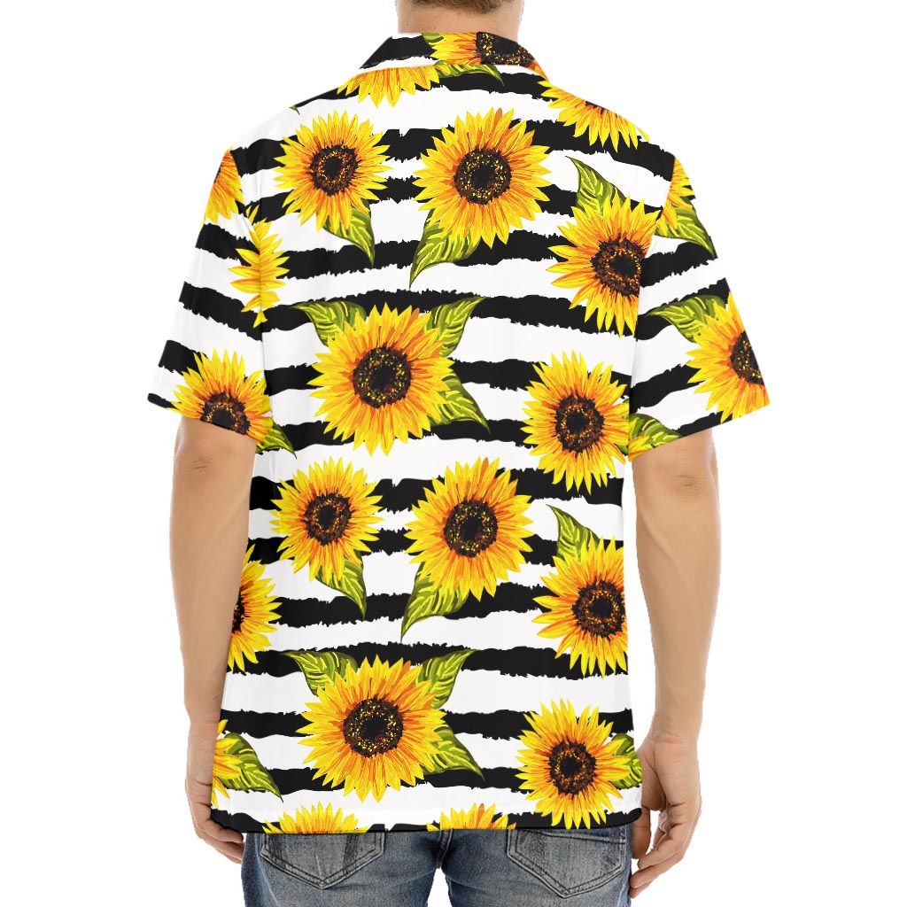 Sunflower Striped Pattern Print Aloha Shirt