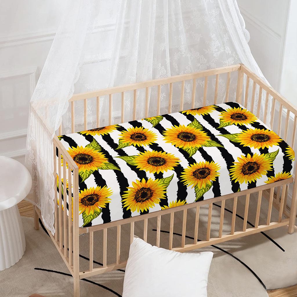 Sunflower Striped Pattern Print Baby Crib Sheet