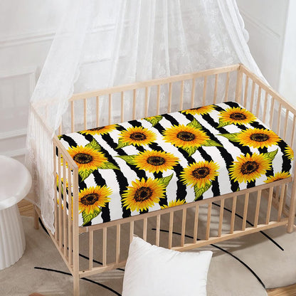 Sunflower Striped Pattern Print Baby Crib Sheet