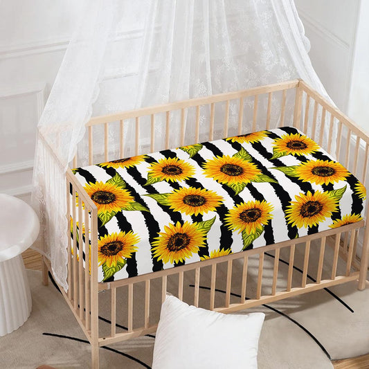 Sunflower Striped Pattern Print Baby Crib Sheet
