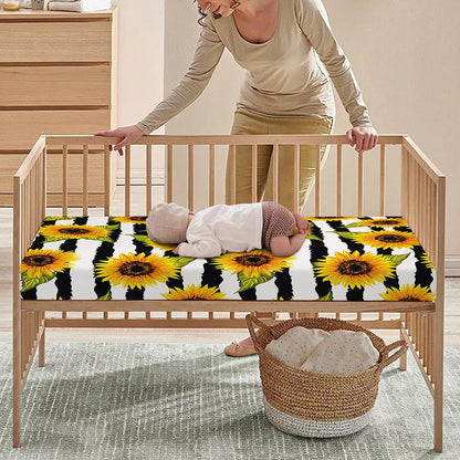 Sunflower Striped Pattern Print Baby Crib Sheet