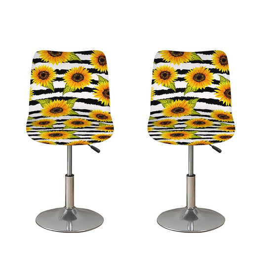 Sunflower Striped Pattern Print Bar Stool Covers