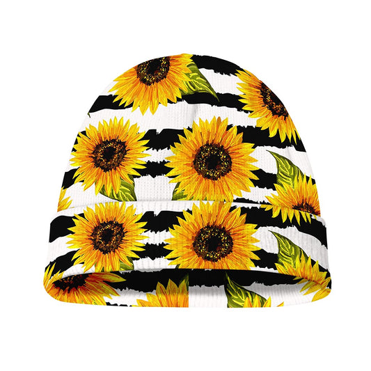 Sunflower Striped Pattern Print Beanie