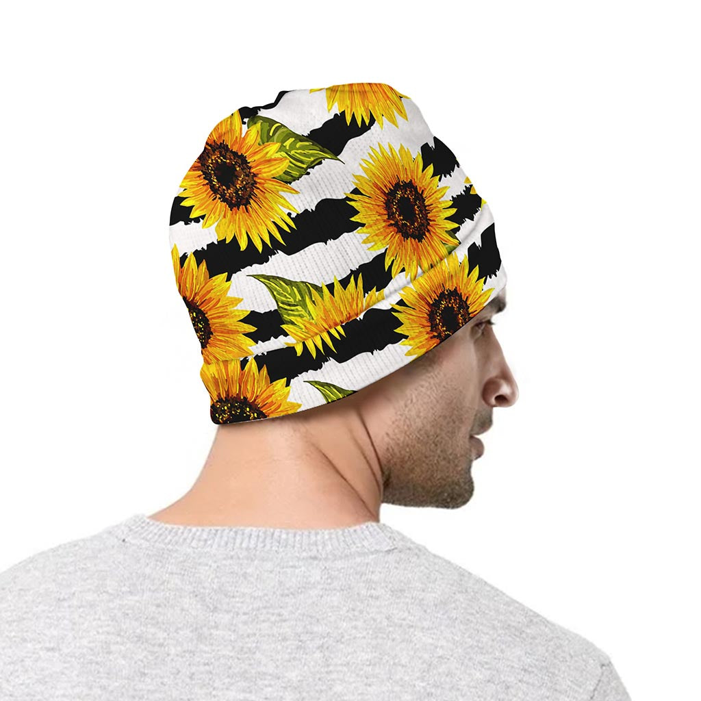 Sunflower Striped Pattern Print Beanie