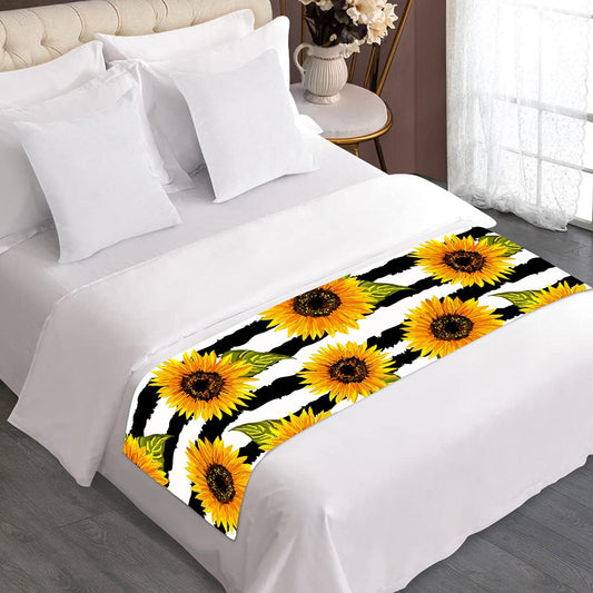 Sunflower Striped Pattern Print Bed Runner