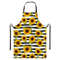 Sunflower Striped Pattern Print Bib Apron With Pocket