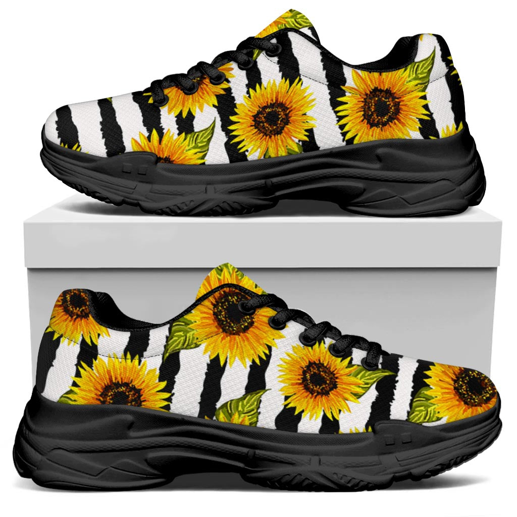Sunflower Striped Pattern Print Black Chunky Shoes