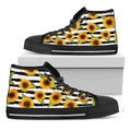 Sunflower Striped Pattern Print Black High Top Sneakers