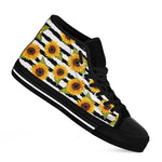 Sunflower Striped Pattern Print Black High Top Sneakers