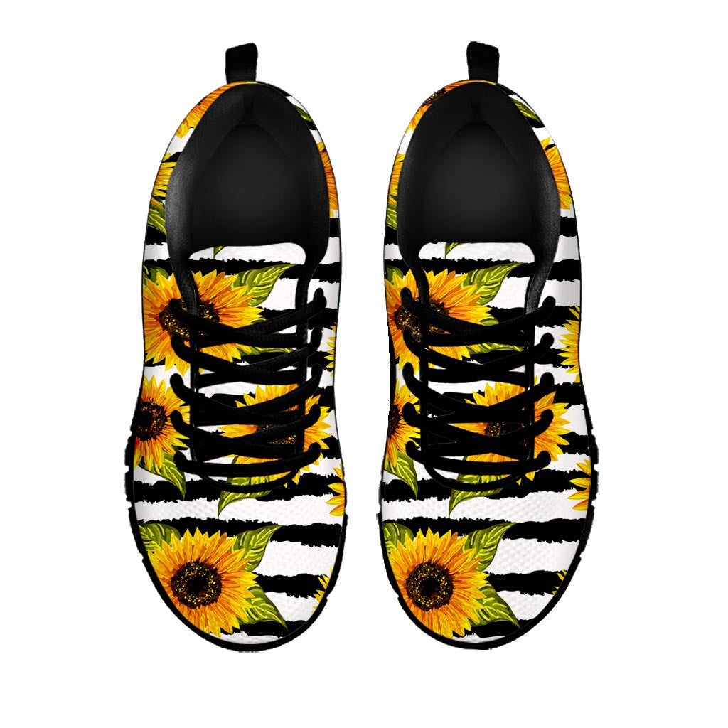 Sunflower Striped Pattern Print Black Running Shoes