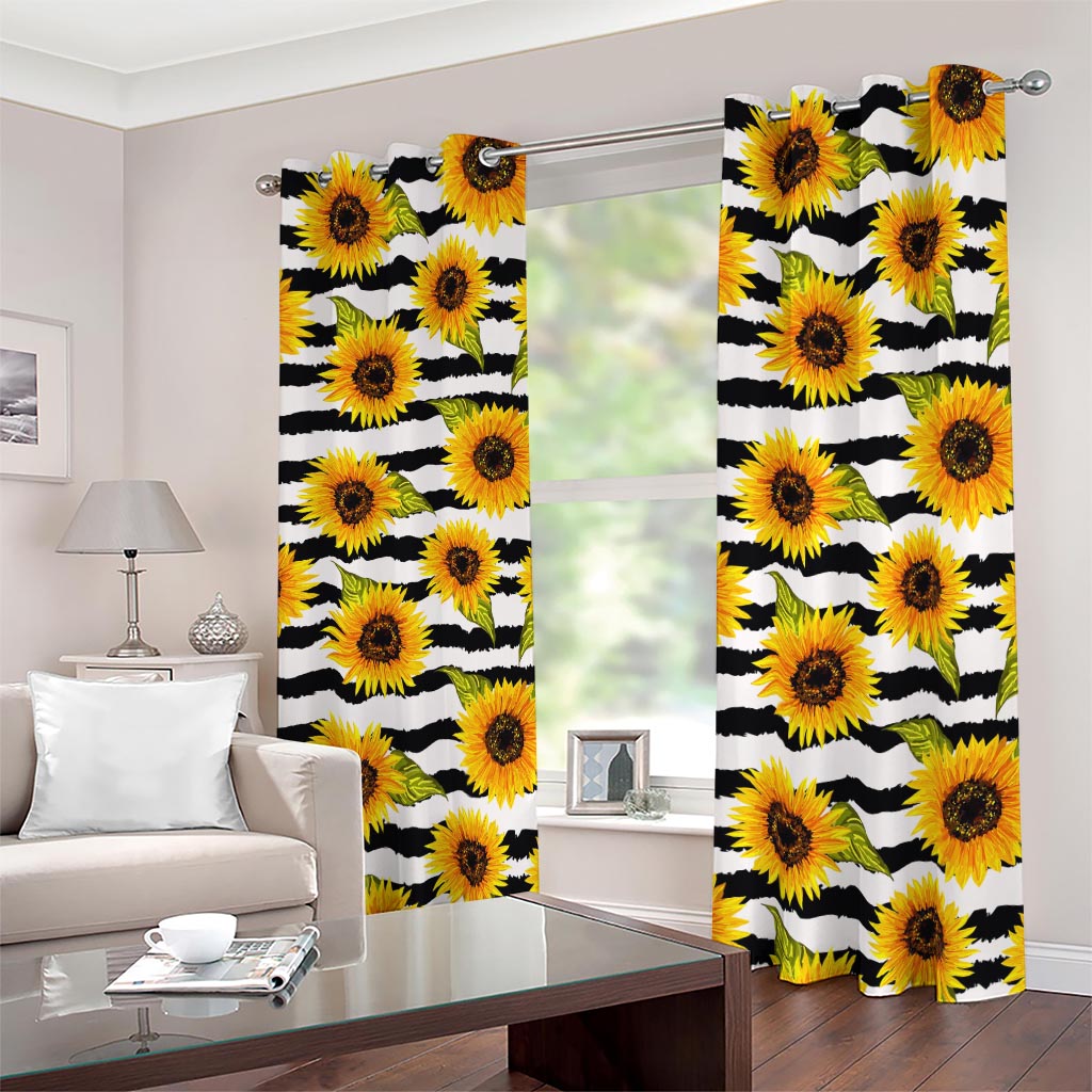 Sunflower Striped Pattern Print Blackout Grommet Curtains