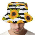 Sunflower Striped Pattern Print Bucket Hat