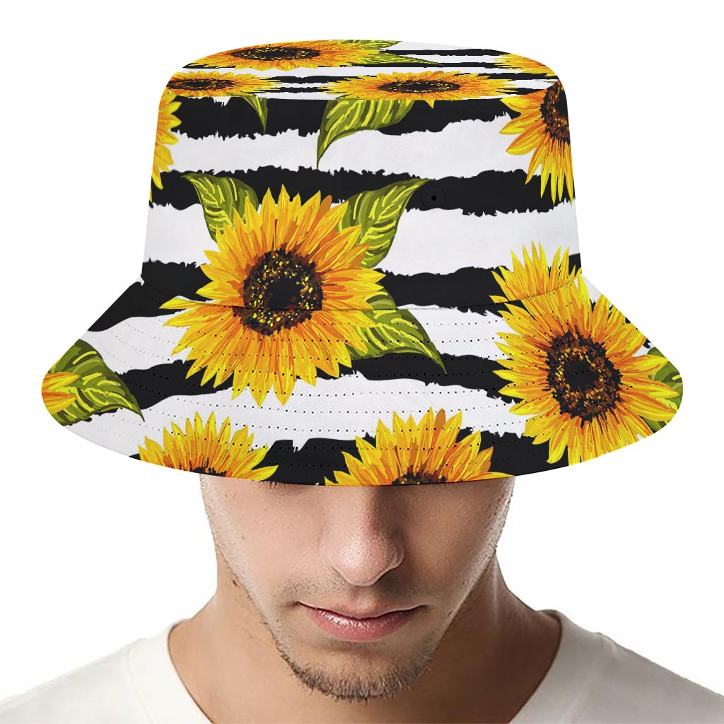 Sunflower Striped Pattern Print Bucket Hat
