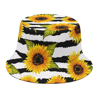 Sunflower Striped Pattern Print Bucket Hat