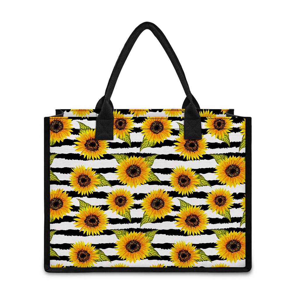 Sunflower Striped Pattern Print Canvas Tote Bag