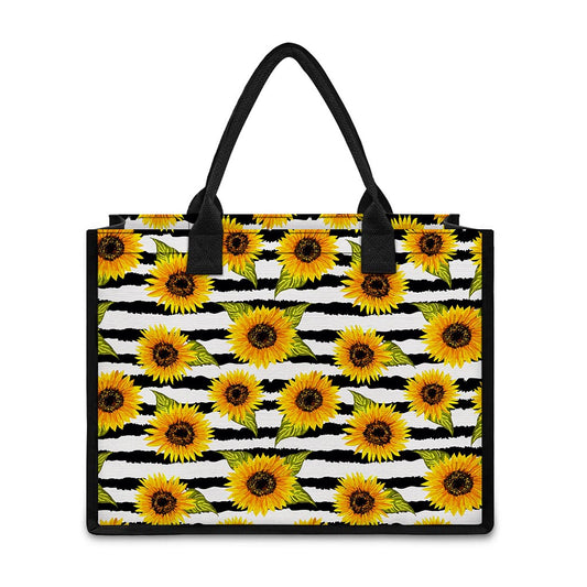 Sunflower Striped Pattern Print Canvas Tote Bag