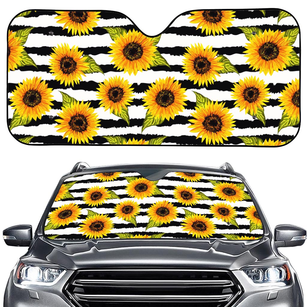 Sunflower Striped Pattern Print Car Windshield Sun Shade