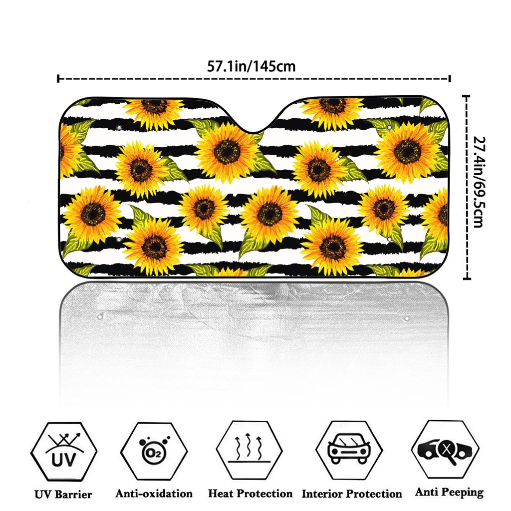 Sunflower Striped Pattern Print Car Windshield Sun Shade