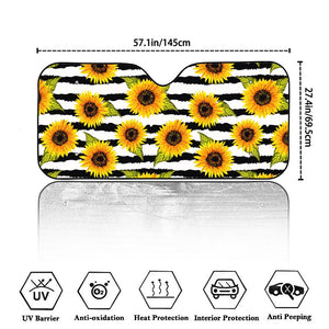 Sunflower Striped Pattern Print Car Windshield Sun Shade