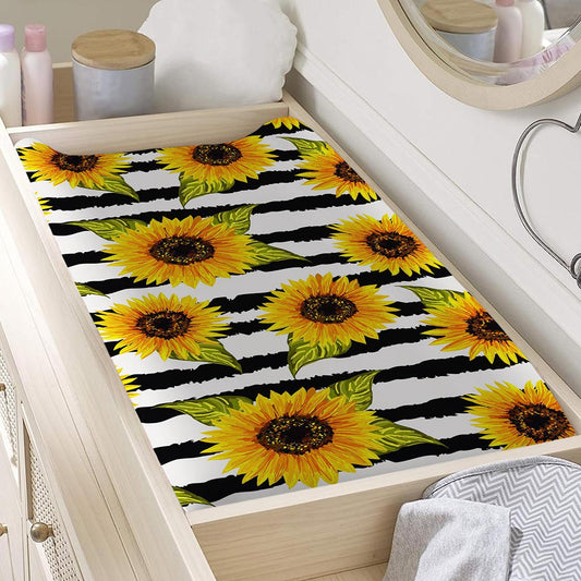 Sunflower Striped Pattern Print Changing Pad Cover