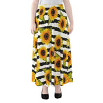 Sunflower Striped Pattern Print Chiffon Maxi Skirt