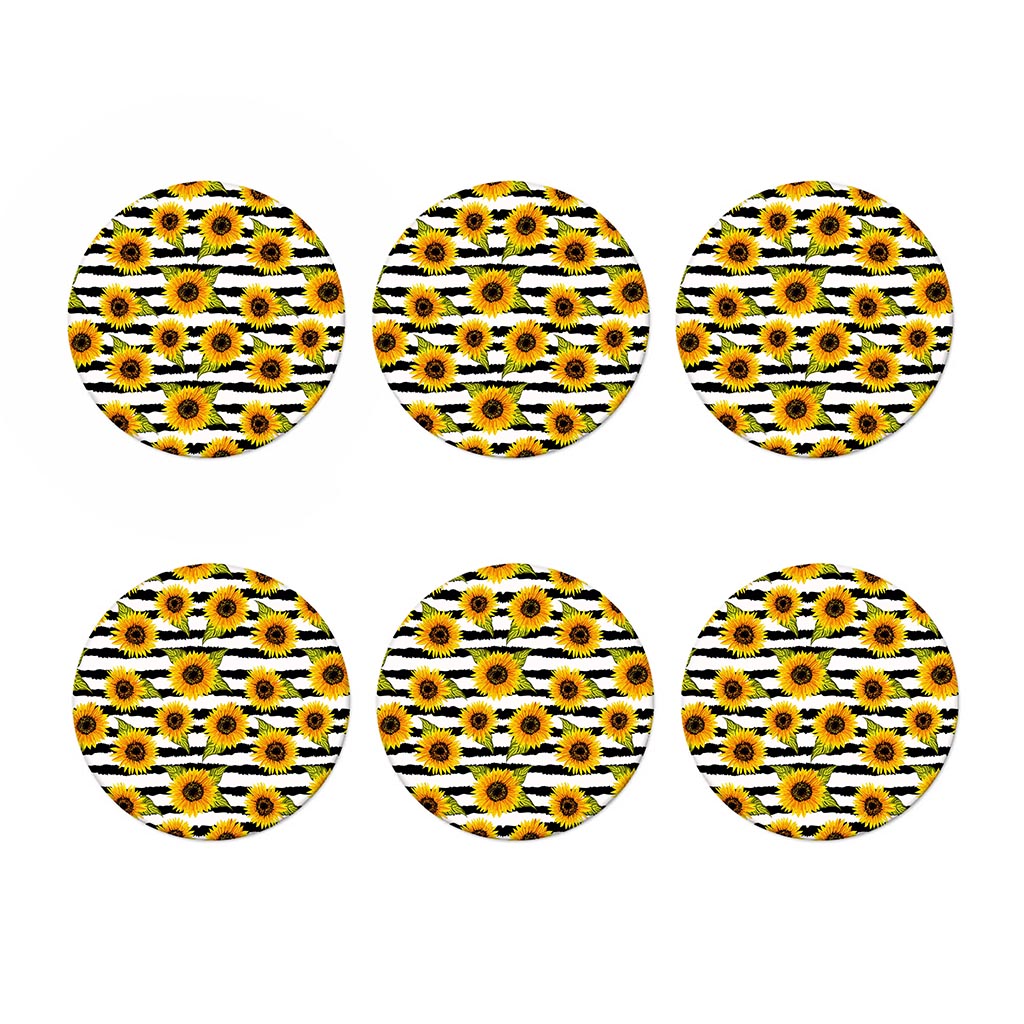 Sunflower Striped Pattern Print Coaster Set