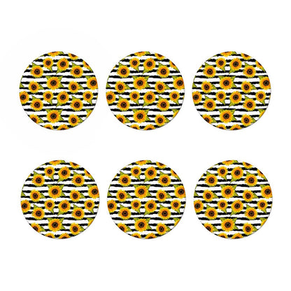Sunflower Striped Pattern Print Coaster Set