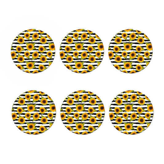 Sunflower Striped Pattern Print Coaster Set