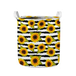 Sunflower Striped Pattern Print Collapsible Laundry Basket