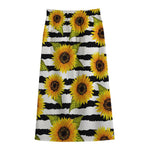 Sunflower Striped Pattern Print Cotton Front Slit Maxi Skirt