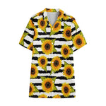 Sunflower Striped Pattern Print Cotton Hawaiian Shirt