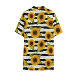 Sunflower Striped Pattern Print Cotton Hawaiian Shirt