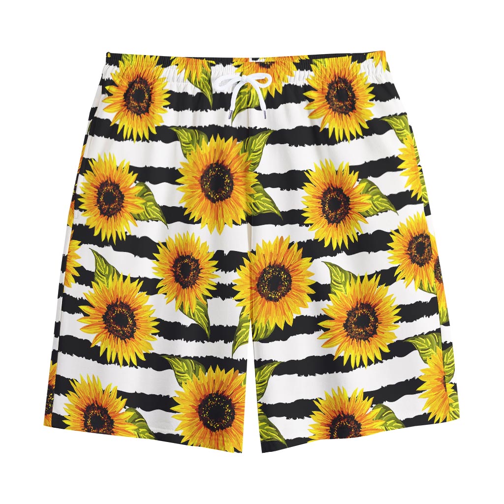Sunflower Striped Pattern Print Cotton Shorts
