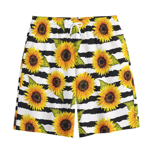 Sunflower Striped Pattern Print Cotton Shorts
