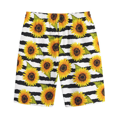 Sunflower Striped Pattern Print Cotton Shorts