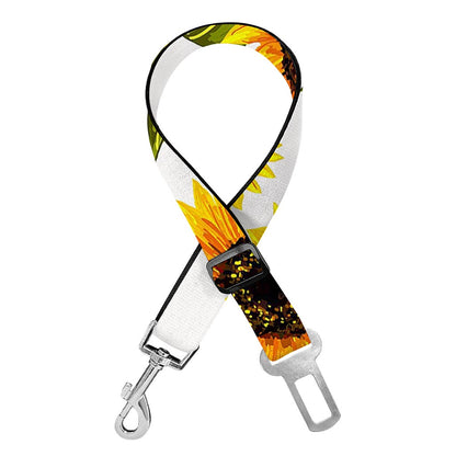 Sunflower Striped Pattern Print Dog Seat Belt