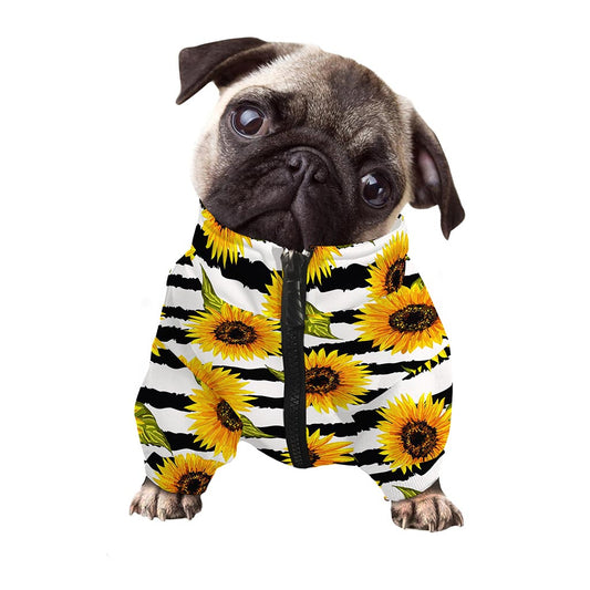 Sunflower Striped Pattern Print Dog Zip Up Jacket
