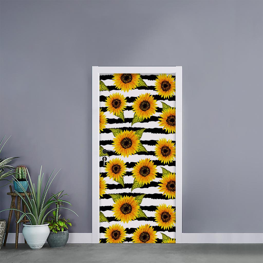 Sunflower Striped Pattern Print Door Sticker