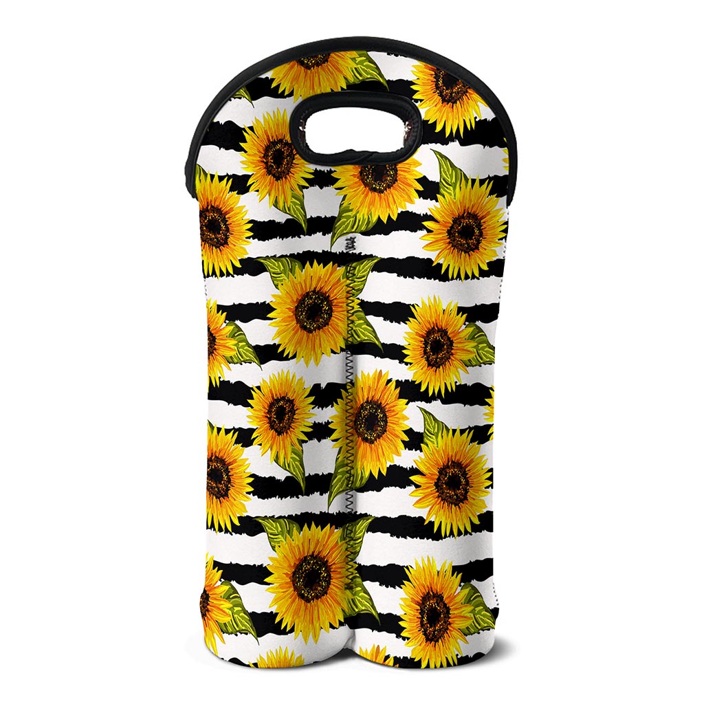 Sunflower Striped Pattern Print Double Neoprene Wine Tote