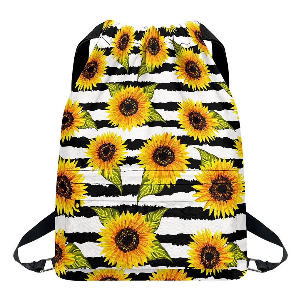 Sunflower Striped Pattern Print Drawstring Backpack