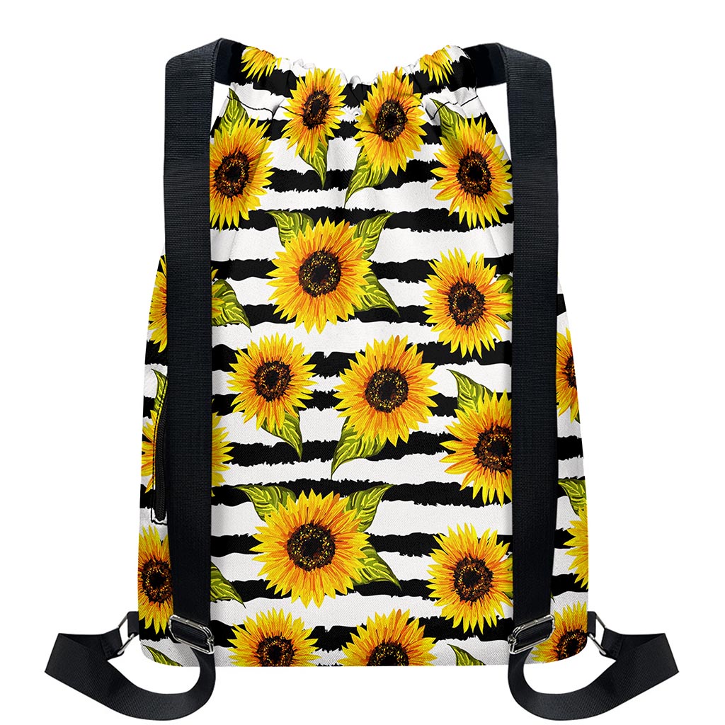 Sunflower Striped Pattern Print Drawstring Backpack