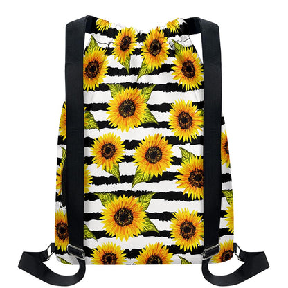 Sunflower Striped Pattern Print Drawstring Backpack