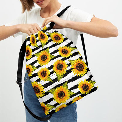 Sunflower Striped Pattern Print Drawstring Backpack