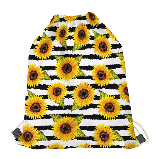 Sunflower Striped Pattern Print Drawstring Bag