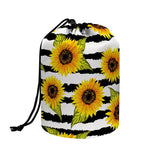 Sunflower Striped Pattern Print Drawstring Makeup Bag