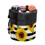 Sunflower Striped Pattern Print Drawstring Makeup Bag
