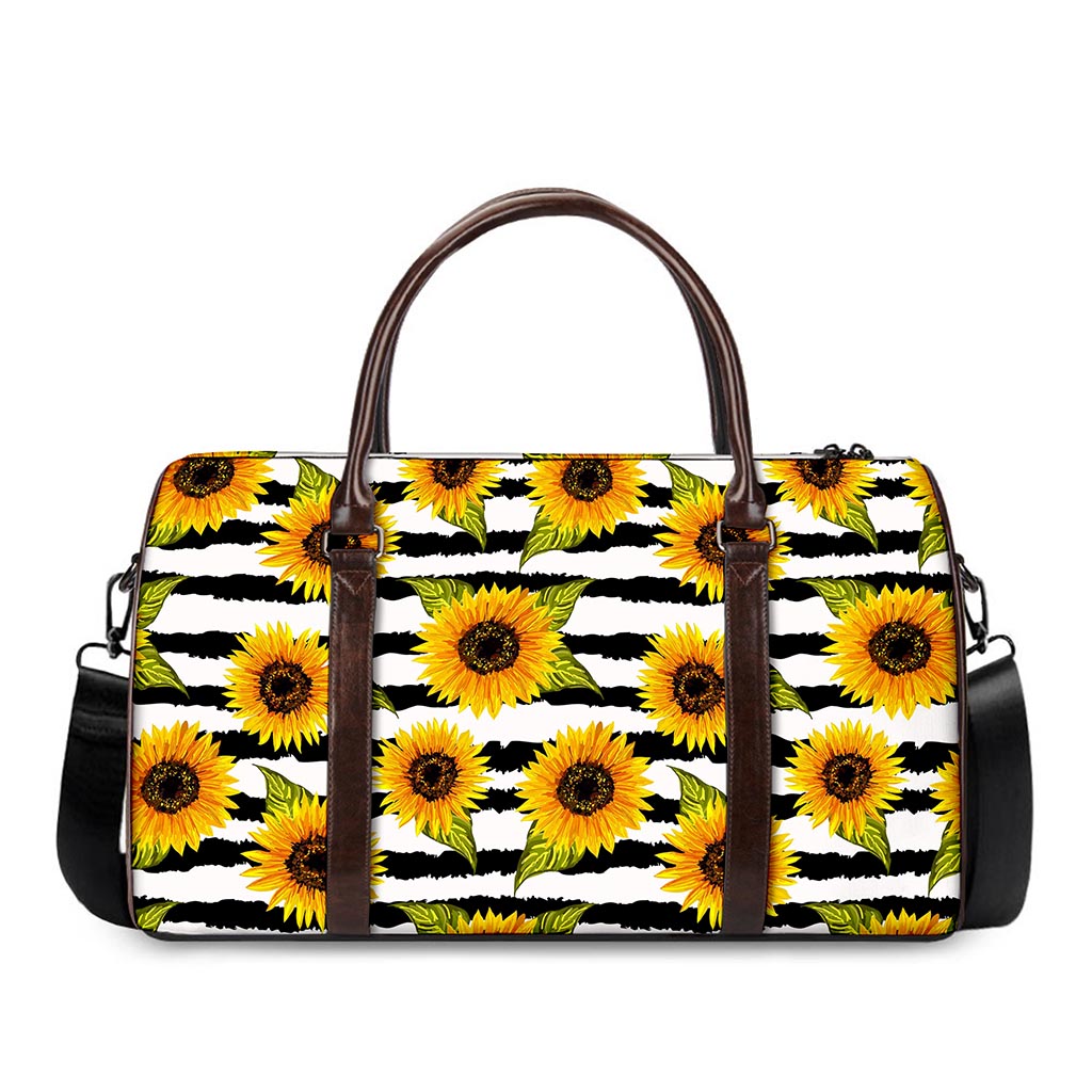Sunflower Striped Pattern Print Duffle Bag