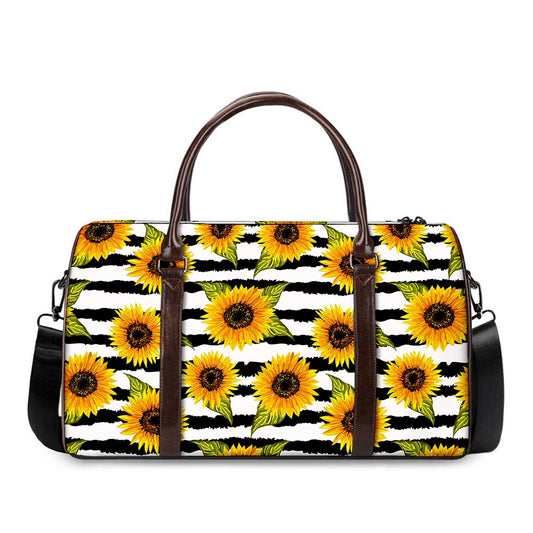 Sunflower Striped Pattern Print Duffle Bag