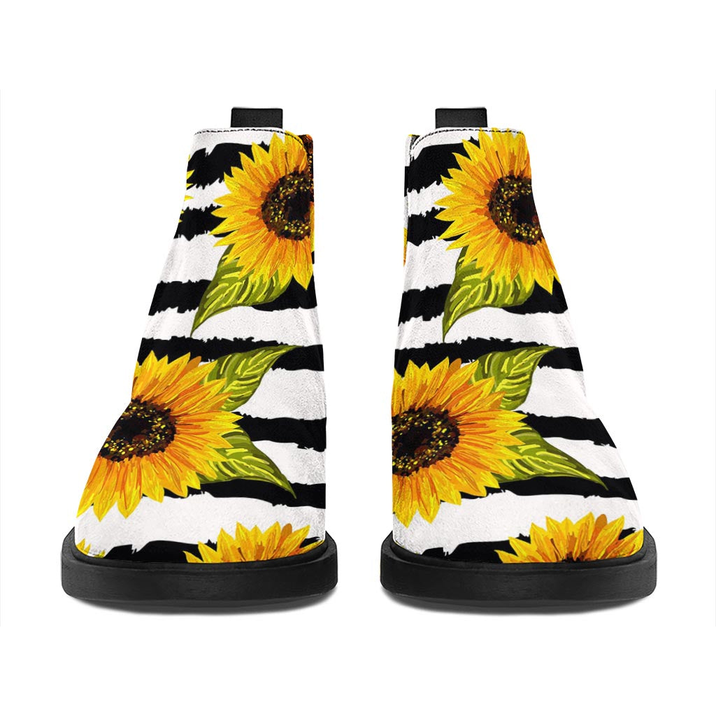 Sunflower Striped Pattern Print Flat Ankle Boots